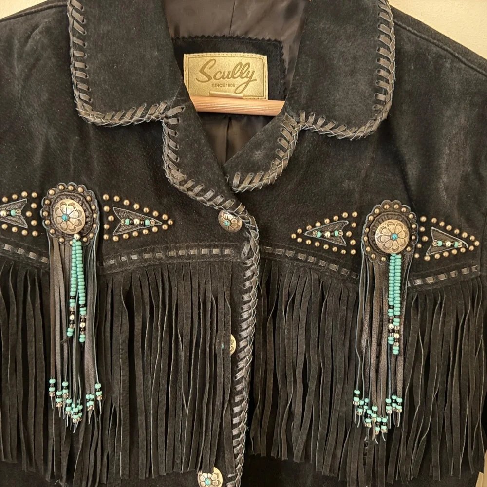 Vintage Black Suede fringe cropped jacket- Large - Picture 3 of 7